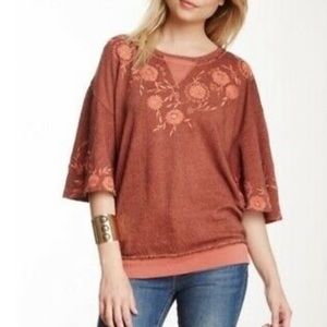 FREE PEOPLE Fairy Bell Sleeve Embroidered Pullover Medium